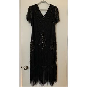 PrettyGuide sequin + fringe midi flapper dress